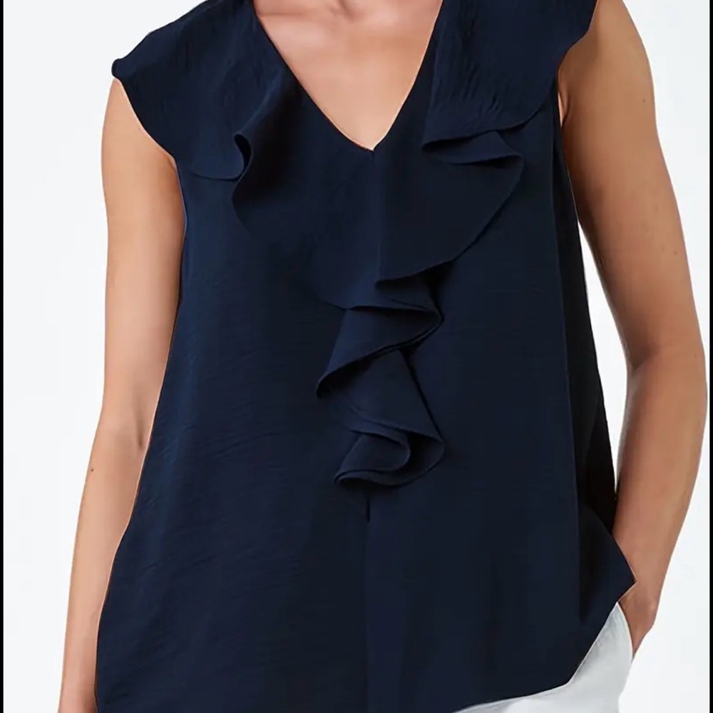 Monteau Elegant Navy Ruffle Top L